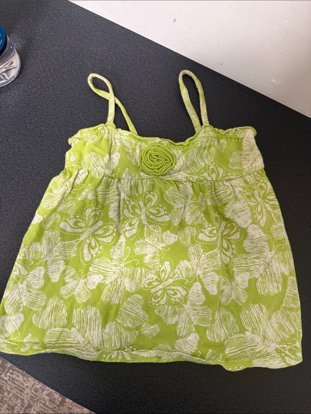 Lime Green Floral Spaghetti Strap Tank with Rose Accent Y2K